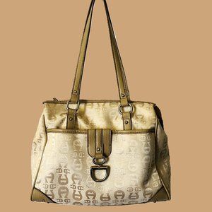 Satchel Shoulder Bag Etienne Aigner Handbag Off-White/Taupe 12" x 9"